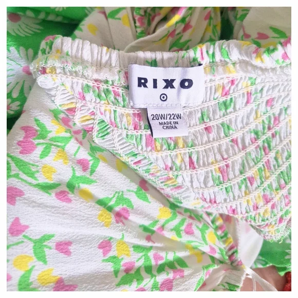 RIXO Target Green Daisy Puff Sleeve Boho Hippie Dress - 20/22 - Picture 5 of 8